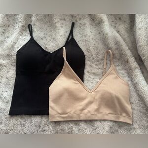Black and Beige Ribbed Bralette/Bra Top Set